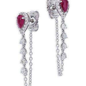 Bloomingdale's Ruby & Diamond Pear Halo Chain Drop Earrings in 14K White Gold - 100% Exclusive- 4718174