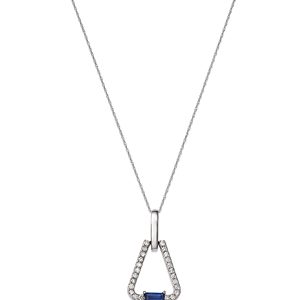 Bloomingdale's Sapphire & Diamond Triangle Pendant Necklace in 14K White Gold, 18 - 100% Exclusive- 4718175