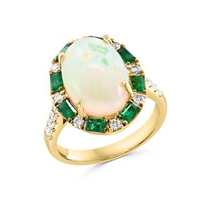 Bloomingdale's Ethiopian Opal, Emerald, & Diamond Halo Ring in 14K Yellow Gold - 100% Exclusive- 4752602