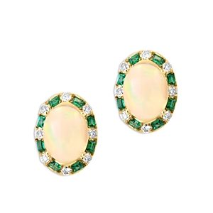 Bloomingdale's Ethiopian Opal, Emerald, & Diamond Halo Stud Earrings in 14K Yellow Gold - 100% Exclusive- 4752598