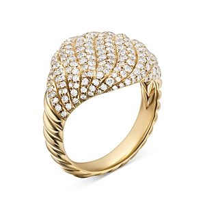 David Yurman Sculpted Cable Pinky Ring in 18K Yellow Gold with Pave Diamonds- 4556023