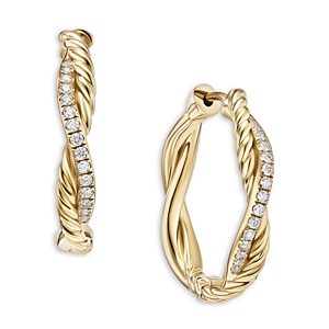 David Yurman Infinity 18K Yellow Gold Twist Cable Diamond Hoop Earrings- 4556006