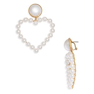 Barbie the Movie x Aqua Imitation Pearl Open Heart Statement Earrings in 14K Gold Plated - 100% Exclusive- 4755385