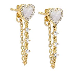 By Adina Eden Heart Front to Back Chain Drop Earrings in 14K Gold Plated Sterling Silver- 4758095
