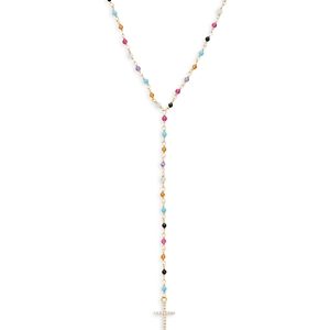 Argento Vivo Cross Multicolor Stone Rosary Necklace, 16- 4706325
