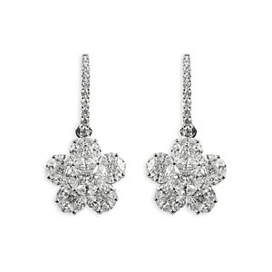 Zydo 18K White Gold Mosaic Diamond Floral Drop Earrings- 4735120