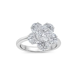 Zydo 18K White Gold Mosaic Diamond Floral Ring- 4735087