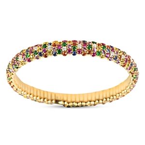 Zydo 18K Yellow Gold Multicolor Sapphire & Diamond Domed Stretch Bracelet- 4735062