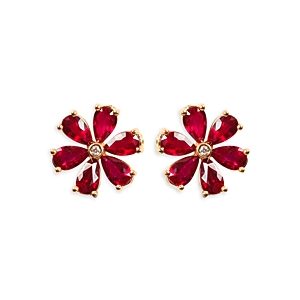 Zydo 18K Rose Gold Luminal Ruby & Diamond Floral Stud Earrings- 4735171
