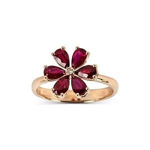 Zydo 18K Rose Gold Luminal Ruby & Diamond Floral Ring- 4735173
