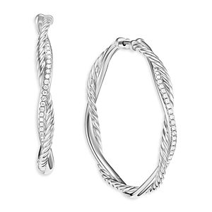 David Yurman Petite Infinity Hoop Earrings in Sterling Silver with Pave Diamonds- 4556121