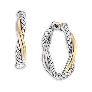 David Yurman Petite Infinity Hoop Earrings in Sterling Silver with 14K Yellow Gold- 4556090