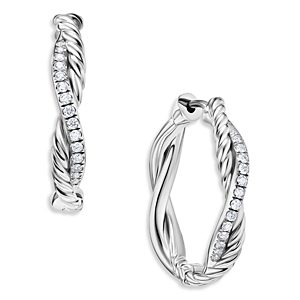 David Yurman Sterling Silver Infinity Diamond Twist Small Hoop Earrings- 4556122