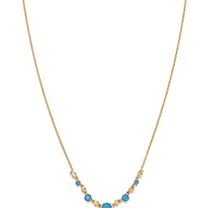 Moon & Meadow 14K Yellow Gold White Topaz & Turquoise Heart Bezel Collar Necklace, 16-18- 4707469