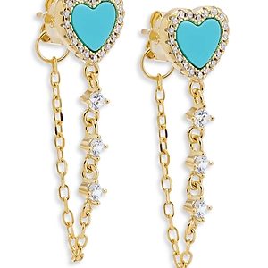 By Adina Eden Heart Front to Back Chain Drop Earrings in 14K Gold Plated Sterling Silver- 4758095