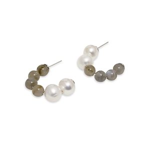 Completedworks Gemstone & Cultured Freshwater Pearl Beaded C Hoop Earrings- 4762561