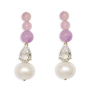 Completedworks Cubic Zirconia, Gemstone & Cultured Freshwater Pearl Linear Drop Earrings in 14K Gold Plated Sterling Silver- 4762565
