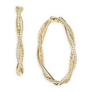 David Yurman 18K Yellow Gold Petite Infinity Hoop Earrings with Pave Diamonds- 4556004