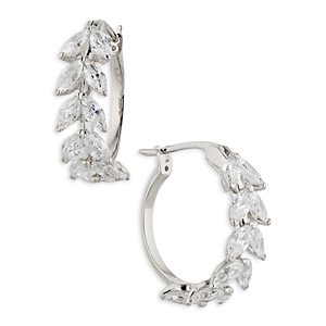 Nadri Wildflower Cubic Zirconia Vine Hoop Earrings in Rhodium Plated- 4794671