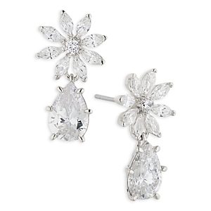 Nadri Wildflower Cubic Zirconia Flower Drop Earrings in Rhodium Plated- 4794673