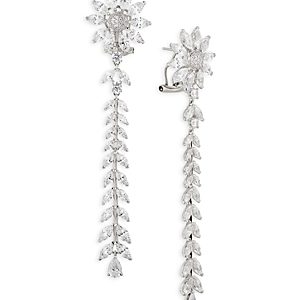Nadri Wildflower Cubic Zirconia Daisy Linear Drop Earrings in Rhodium Plated- 4794675