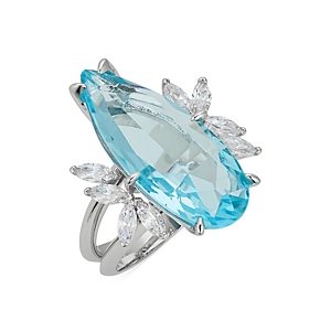 Nadri Wildflower Cubic Zirconia Flower Split Band Cocktail Ring in Rhodium Plated- 4794678