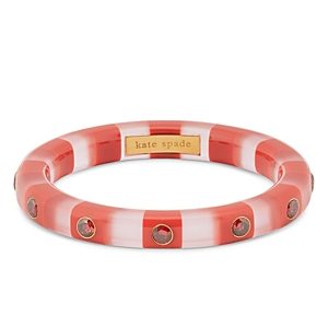 kate spade new york Seeing Stripes Cubic Zirconia Pink & White Thin Bangle Bracelet in Gold Tone- 4737515
