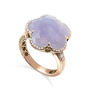 Pasquale Bruni 18K Rose Gold Bon Ton Blue Chalcedony & Diamond Flower Statement Ring- 4682040