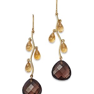 Bloomingdale's Citrine & Smokey Quartz Vine Drop Earrings in 14K Yellow Gold- 4796875