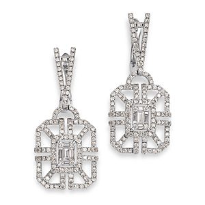 Bloomingdale's Diamond Baguette & Round Art Deco Drop Earrings in 14K White Gold, 1.30 ct. t.w.- 4799378