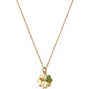 Moon & Meadow 14K Yellow Gold Green Diopside Clover Pendant Necklace, 16-18- 4707465