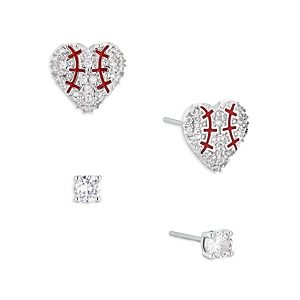 Ajoa by Nadri Sporty Spice Baseball Heart & Stud Earrings, Set of 2- 4733111
