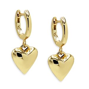 By Adina Eden Puffy Heart Charm Huggie Hoop Earrings in 14K Gold Plated Sterling Silver- 4801294
