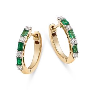 Bloomingdale's Emerald & Diamond Huggie Hoop Earrings in 14K Yellow Gold- 4718159