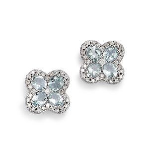 Bloomingdale's Aquamarine & Diamond Clover Earrings in 14K White Gold- 4720360