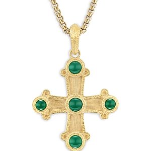 David Yurman Shipwreck Cross Amulet in 18K Yellow Gold with Emeralds- 4726366