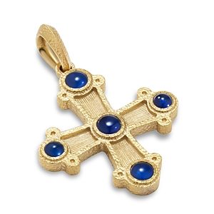 David Yurman Men's 18K Yellow Gold Shipwreck Blue Sapphire Cross Amulet Pendant- 4726368