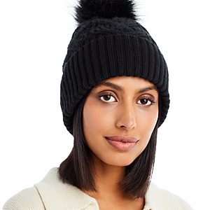 Echo Loopy Faux Fur Pom Pom Cable Knit Hat- 4813583