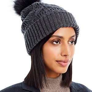 Echo Loopy Faux Fur Pom Pom Cable Knit Hat- 4813583