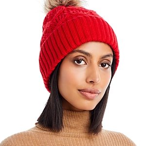 Echo Loopy Faux Fur Pom Pom Cable Knit Hat- 4813583