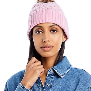 Echo Loopy Faux Fur Pom Pom Cable Knit Hat- 4813583