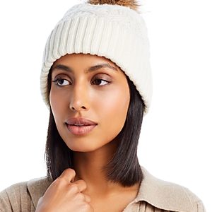 Echo Loopy Faux Fur Pom Pom Cable Knit Hat- 4813583