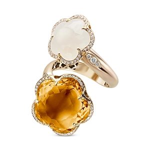 Pasquale Bruni 18K Rose Gold Bon Ton Citrine, Milky Quartz & Diamond Flower Bypass Ring- 4723503