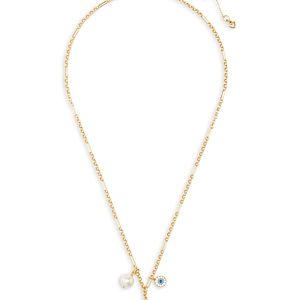 kate spade new york Cubic Zirconia, Imitation Pearl & Mother of Pearl Evil Eye Cluster Pendant Necklace in Gold Tone, 20-23- 4737534