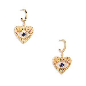 kate spade new york Cubic Zirconia & Mother of Pearl Evil Eye Heart Charm Huggie Hoop Earrings in Gold Tone- 4737537