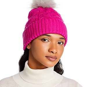 Echo Loopy Faux Fur Pom Pom Cable Knit Hat- 4813583