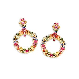 Suzanne Kalan 18K Yellow Gold La Fantaisie Rainbow Sapphire & Diamond Circle Drop Earrings- 4825299