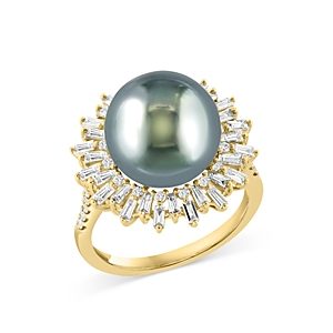 Bloomingdale's Diamond (0.78 ct. t.w.) & Black Tahitian Pearl (12 mm) Ring in 14K Yellow Gold- 4814348