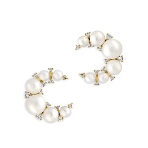 Bloomingdale's Diamond (0.15 ct. t.w) & Multi Cultured Freshwater Pearls Stud Earrings in 14K Yellow Gold- 4814338