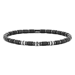Roberto Demeglio 18K White Gold & Carbon Fiber Uomo Black Diamond Bead Stretch Bracelet- 4825296